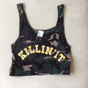 Hyssop Killin’ It camouflage cropped tank top
